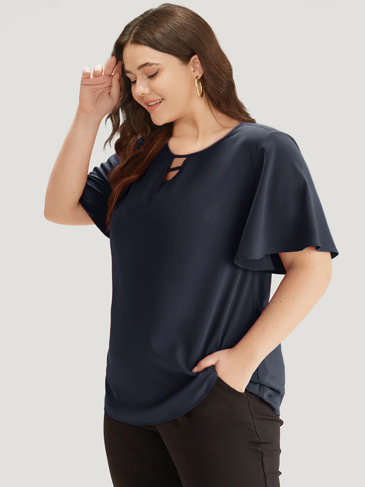 Plain Ruffle Sleeve Cut Out Blouse - Image 4