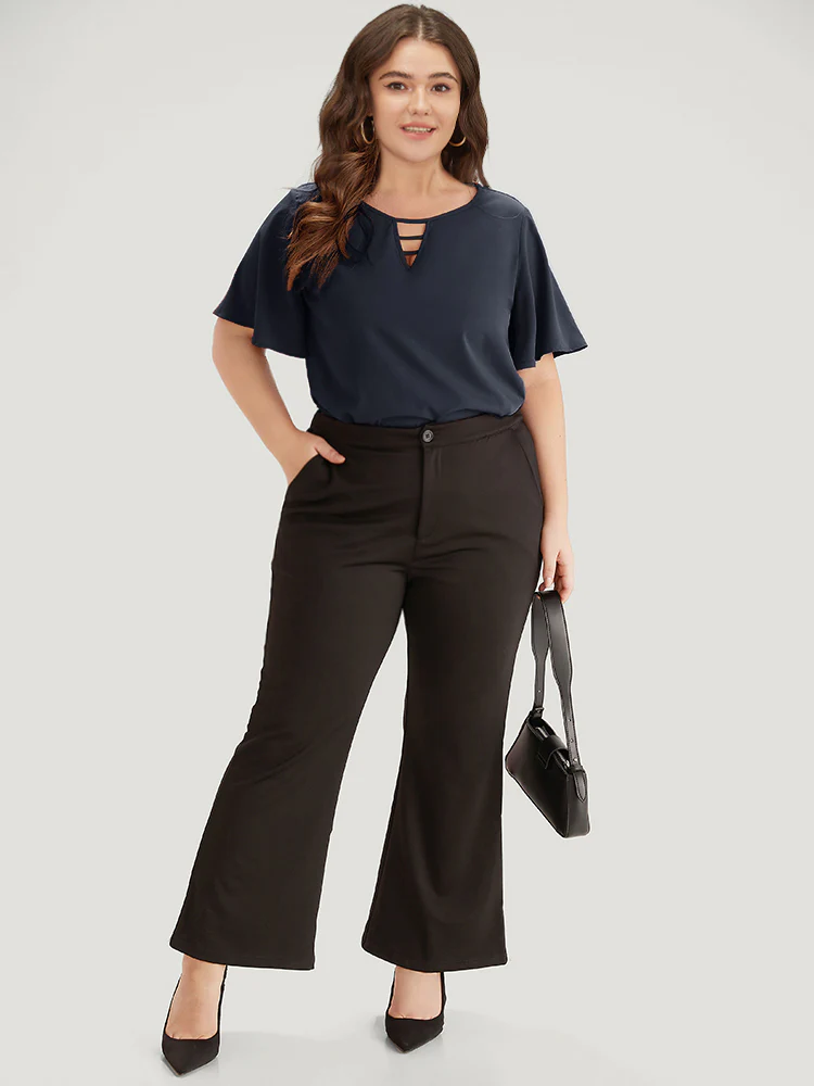 Plain Ruffle Sleeve Cut Out Blouse - Image 5