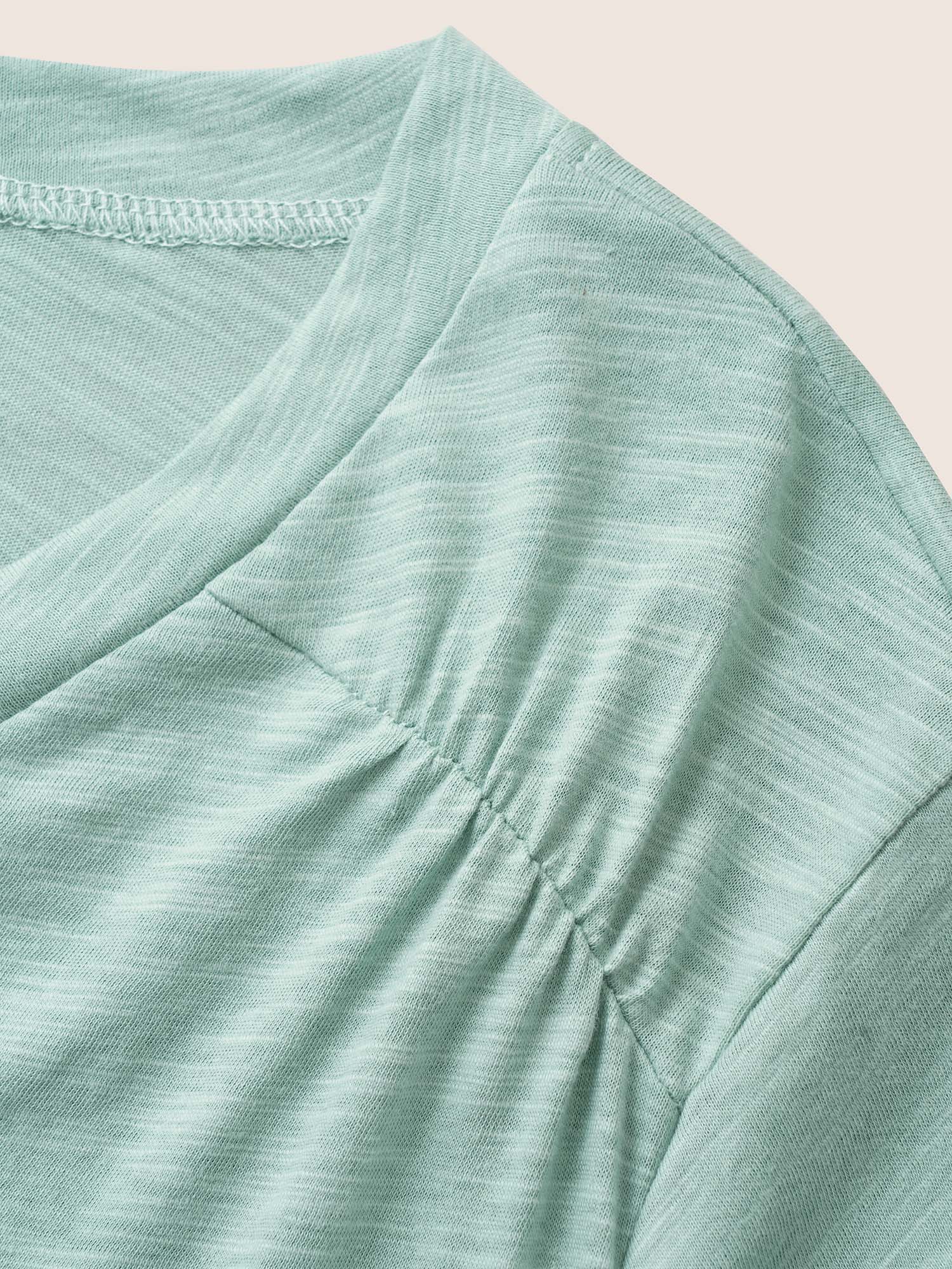 Plain Ruffle Sleeve Heather V Neck T-shirt - Image 5