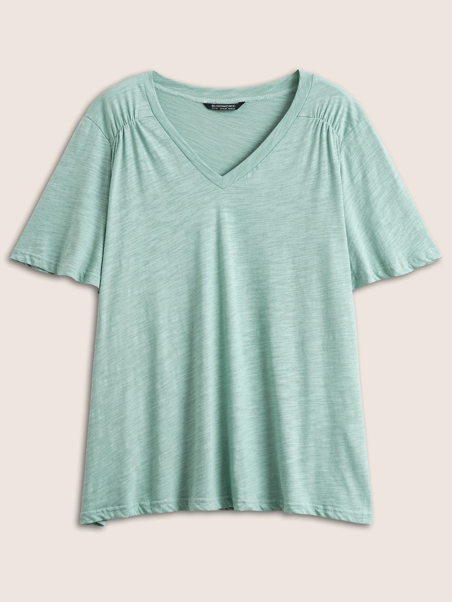 Plain Ruffle Sleeve Heather V Neck T-shirt - Image 6