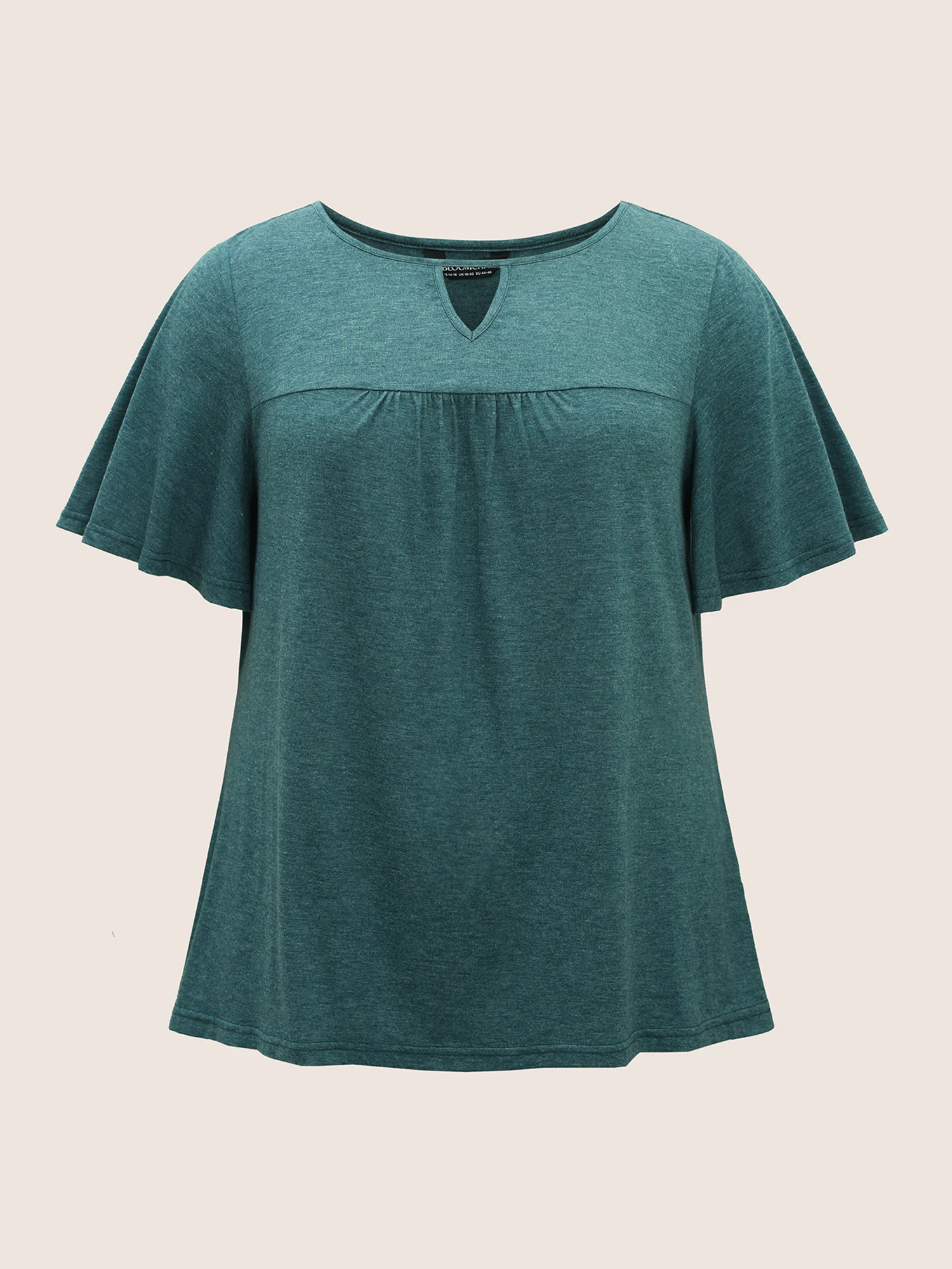Plain Ruffle Sleeve Keyhole Gathered Crew Neck T-shirt - Image 15