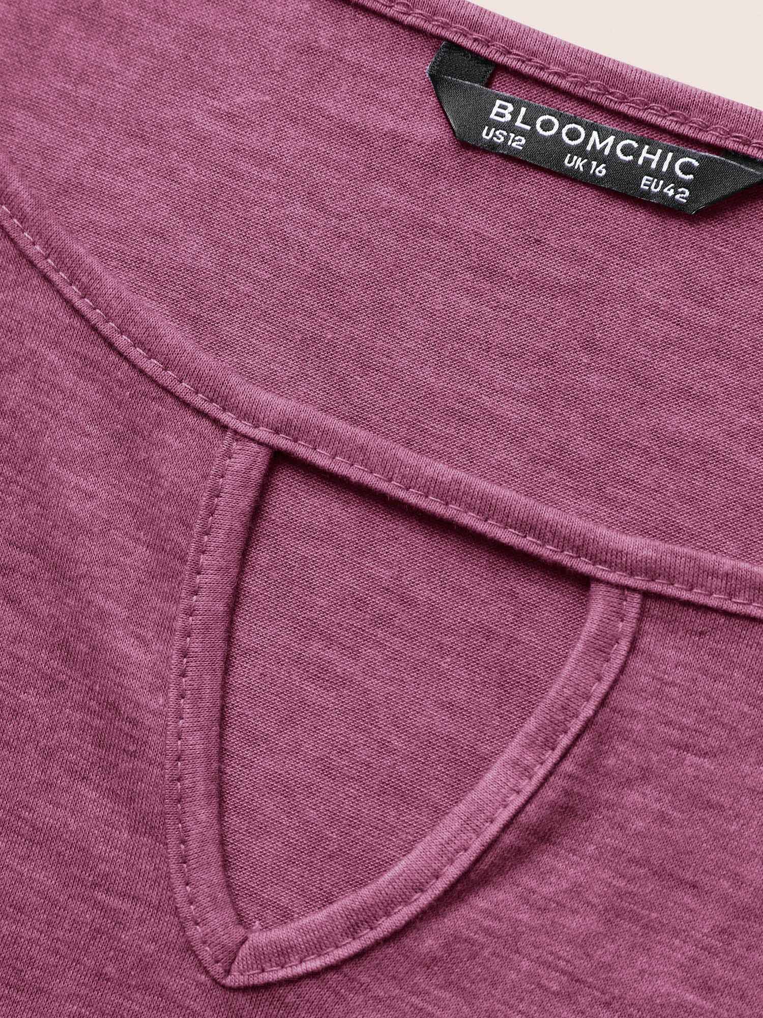 Plain Ruffle Sleeve Keyhole Gathered Crew Neck T-shirt - Image 20