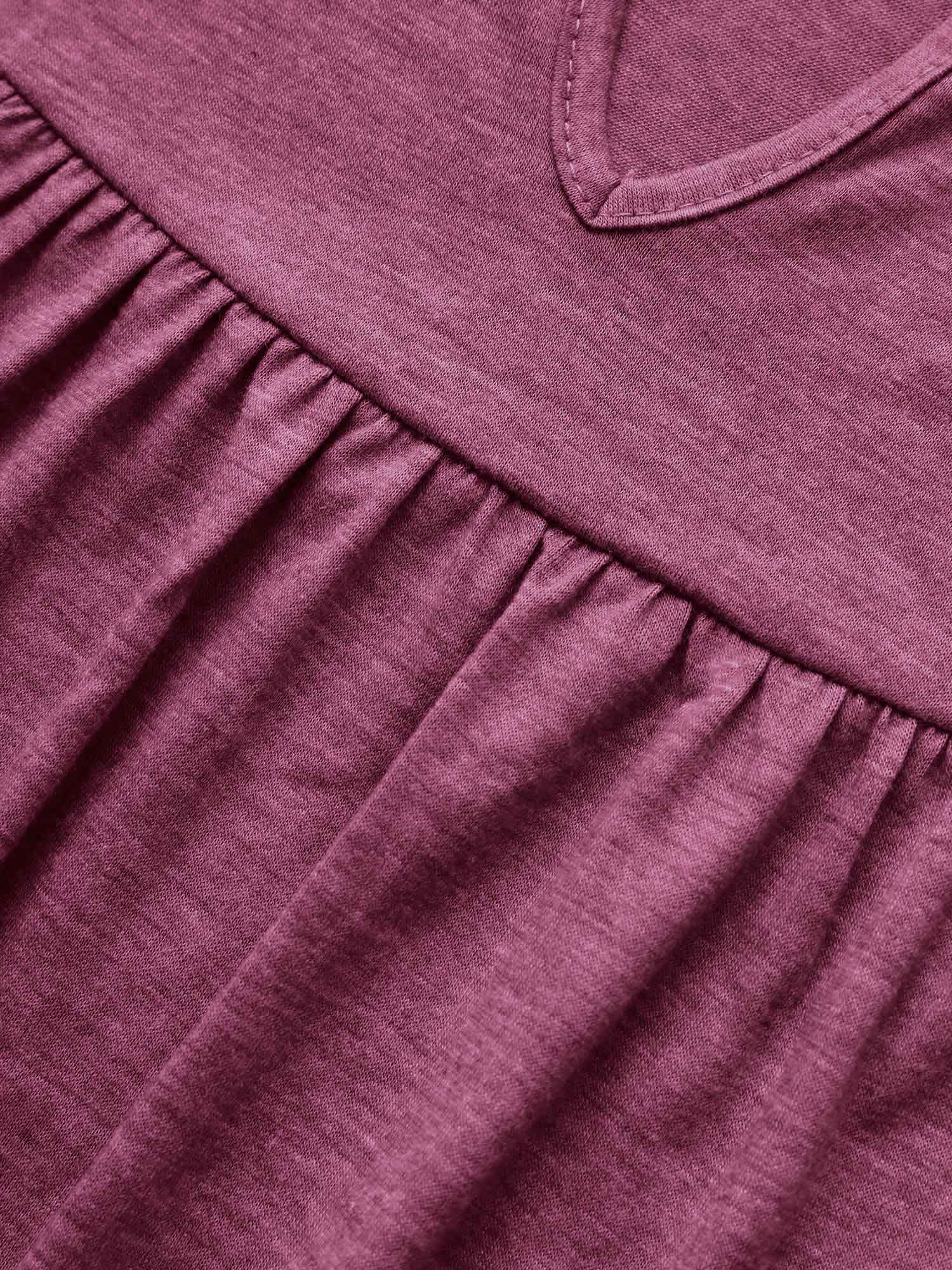Plain Ruffle Sleeve Keyhole Gathered Crew Neck T-shirt - Image 21