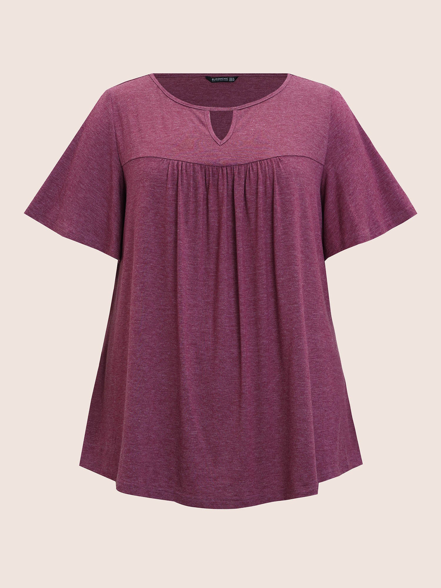 Plain Ruffle Sleeve Keyhole Gathered Crew Neck T-shirt - Image 23