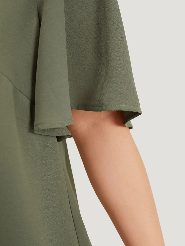 Plain Ruffle Sleeve Knot Neck Frill Trim Woven Top - Image 8