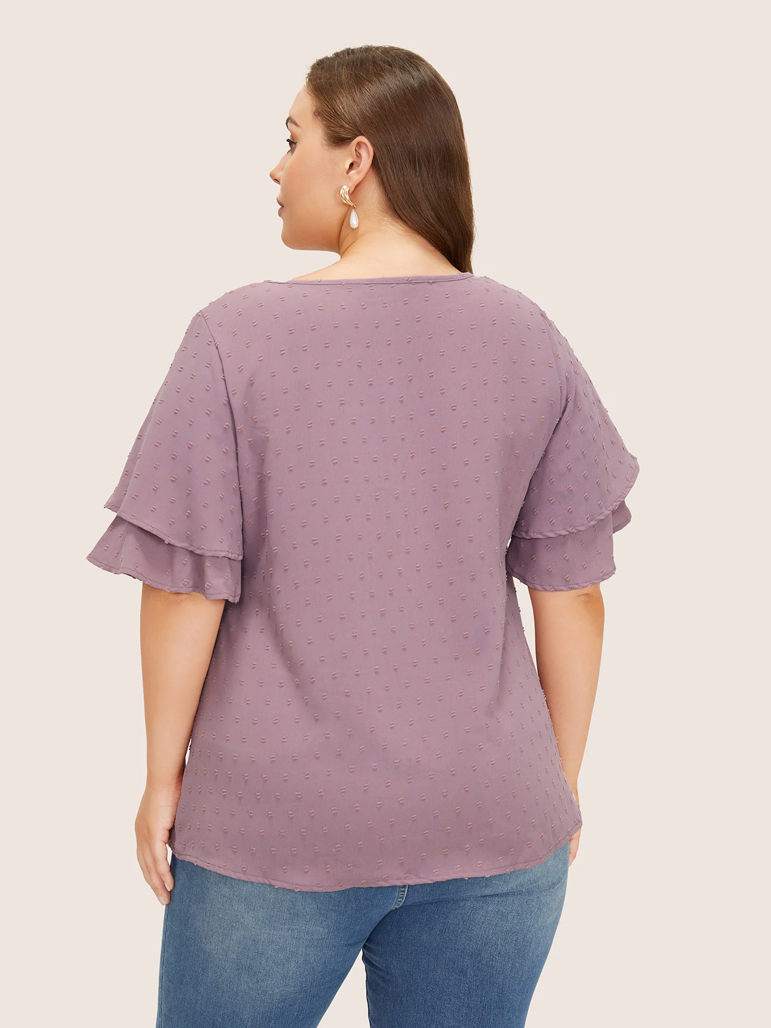 Plain Ruffle Tiered Sleeve V Neck Polka Dot Blouse - Image 11