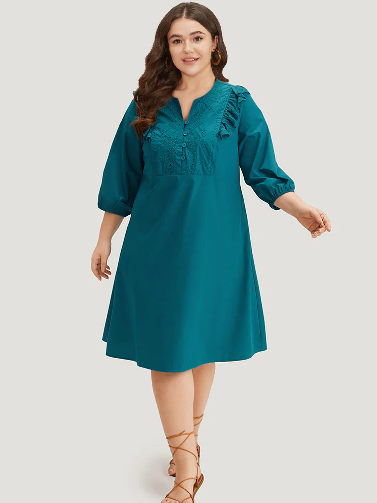 Plain Ruffle Trim Lantern Sleeve Dress - Image 3