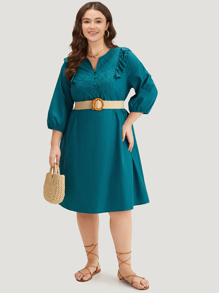 Plain Ruffle Trim Lantern Sleeve Dress - Image 4
