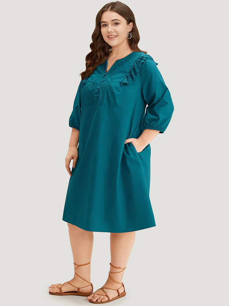 Plain Ruffle Trim Lantern Sleeve Dress - Image 5