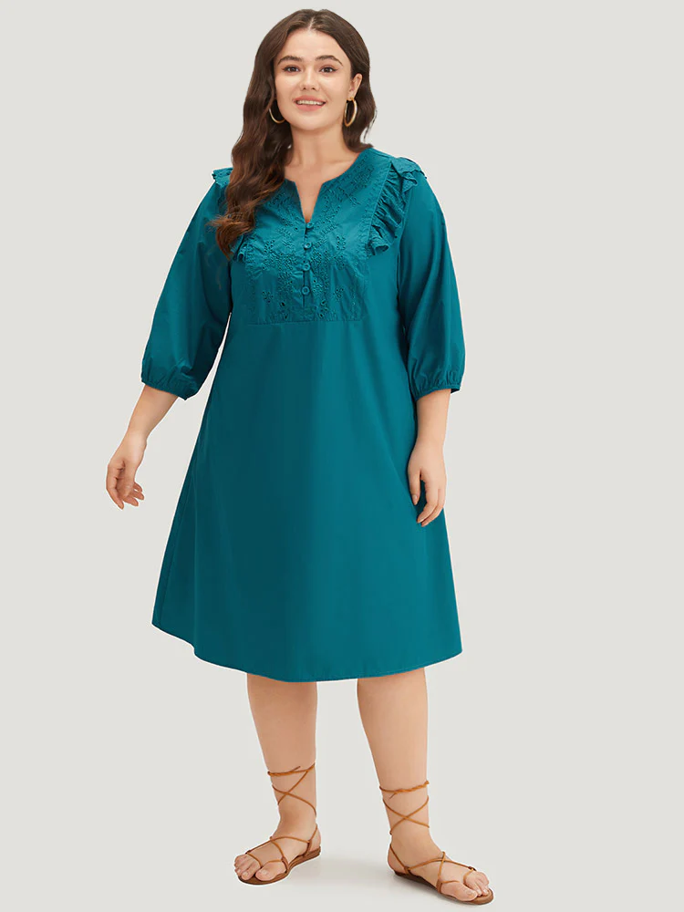 Plain Ruffle Trim Lantern Sleeve Dress - Image 6