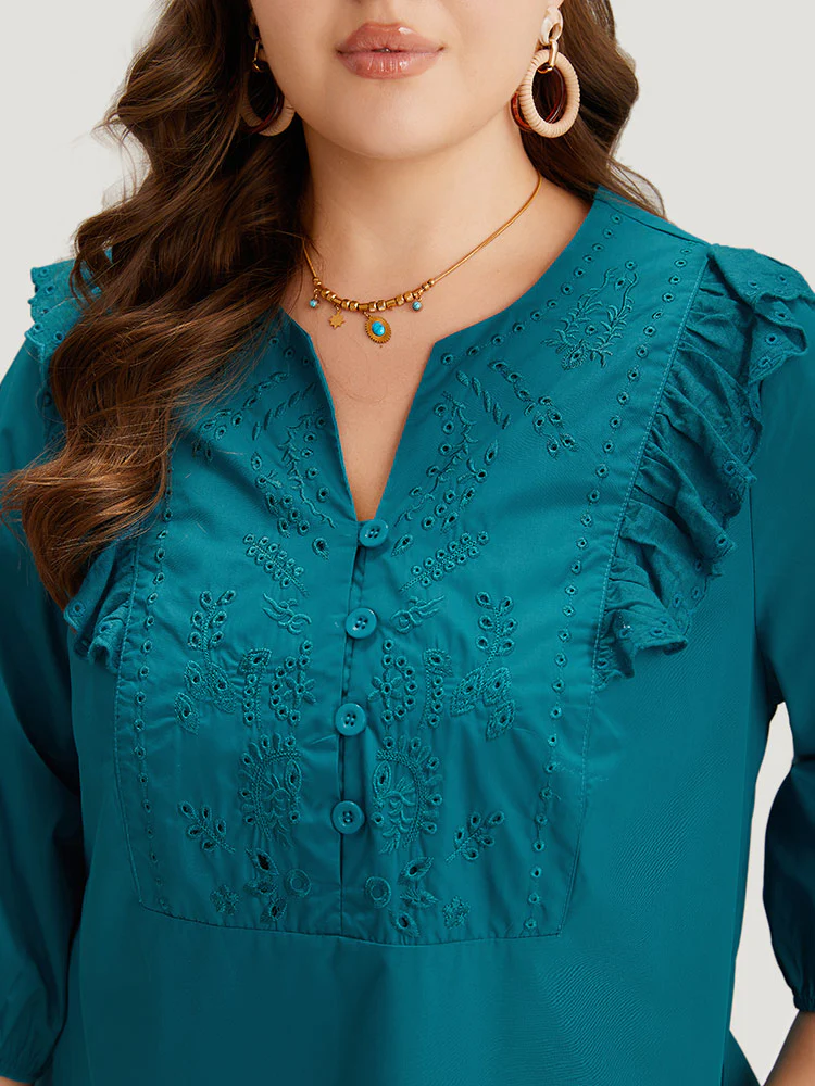 Plain Ruffle Trim Lantern Sleeve Dress - Image 7