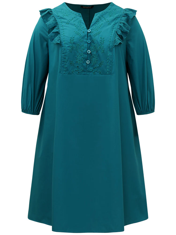 Plain Ruffle Trim Lantern Sleeve Dress - Image 9