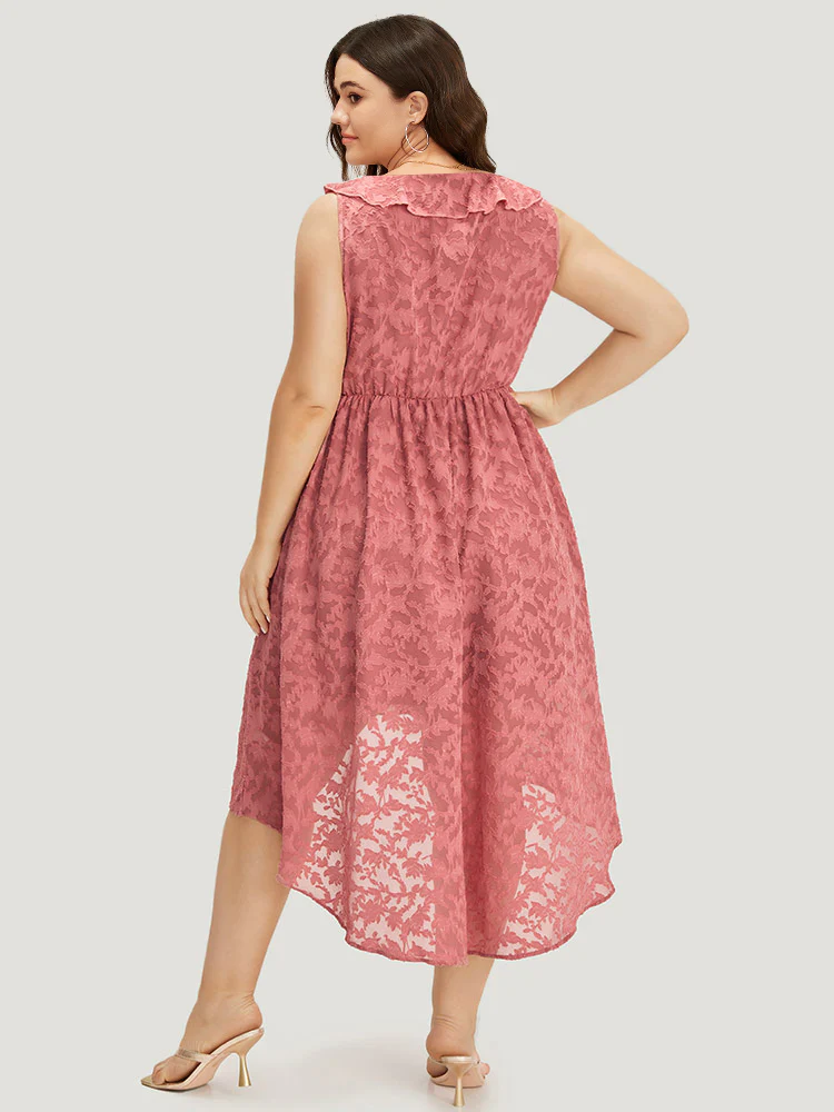 Plain Ruffle Trim Pocket Tie Neck Lace Up Dress - Image 5