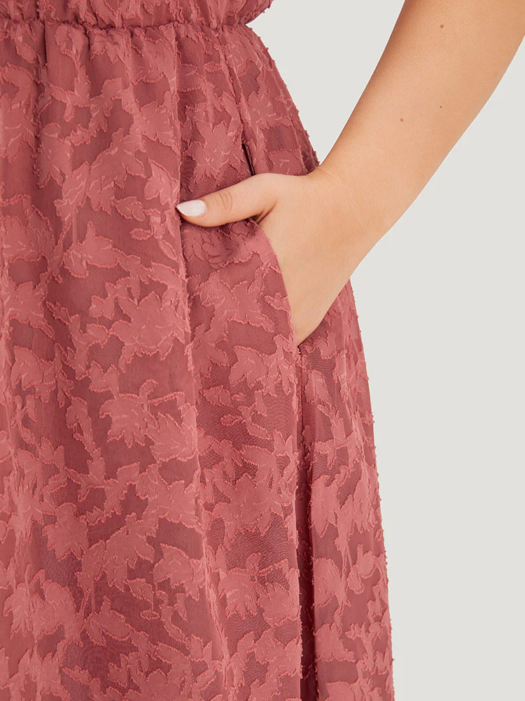 Plain Ruffle Trim Pocket Tie Neck Lace Up Dress - Image 7