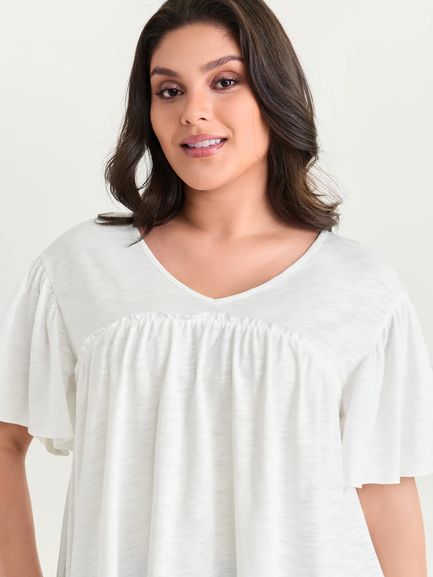 Plain Ruffled Sleeve Relaxed-Fit T-Shirt - Image 2