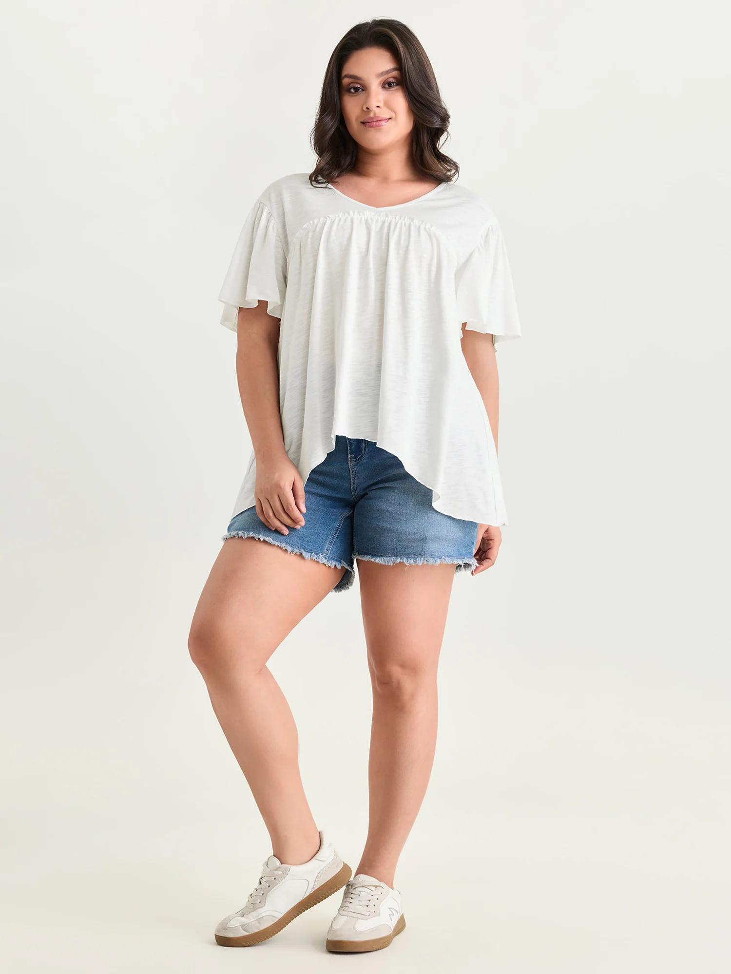 Plain Ruffled Sleeve Relaxed-Fit T-Shirt - Image 3