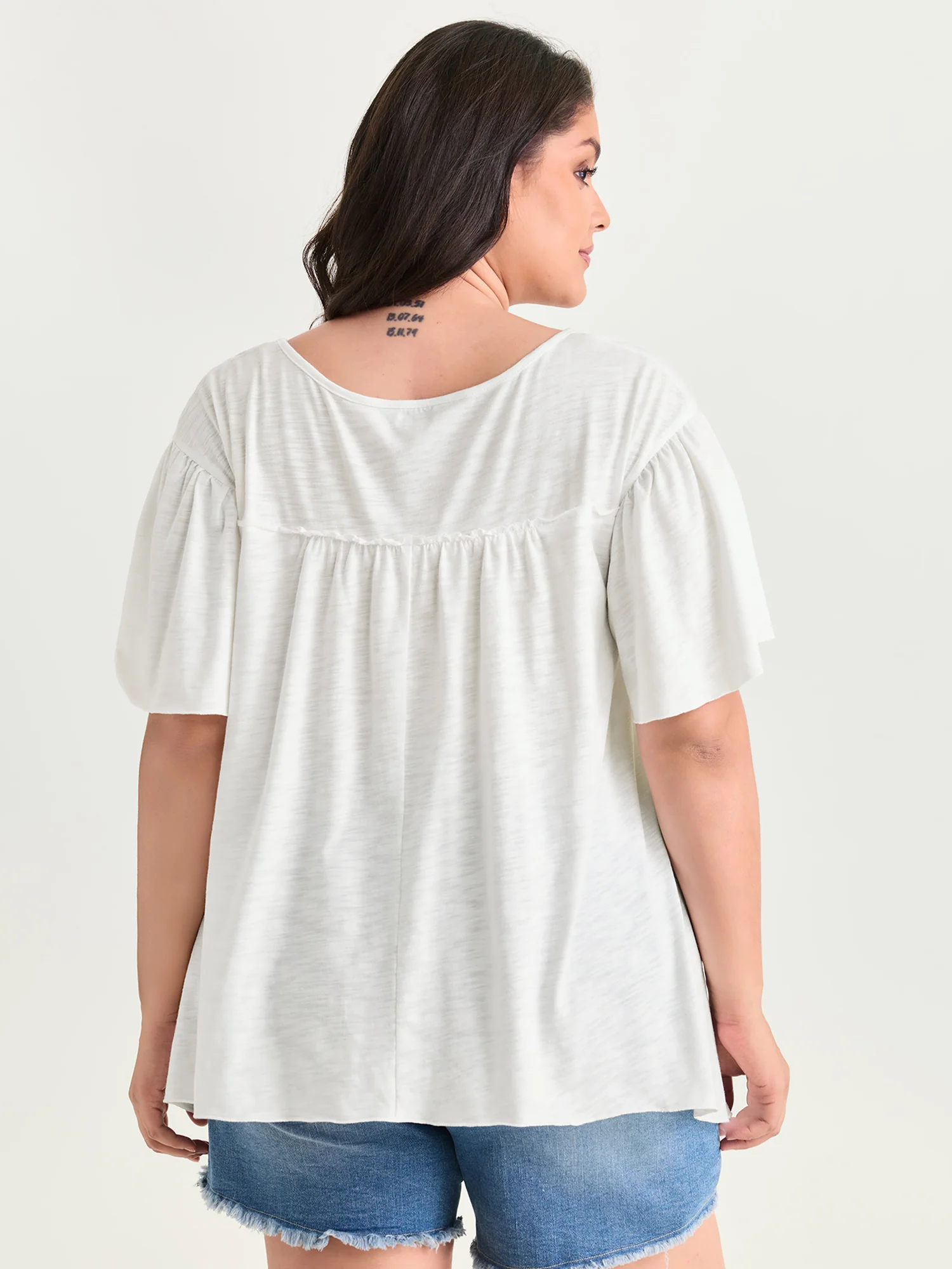 Plain Ruffled Sleeve Relaxed-Fit T-Shirt - Image 4