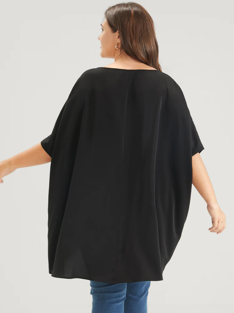 Plain Ruffles Asymmetrical Hem Dolman Sleeve Embroidered  Blouse - Image 7