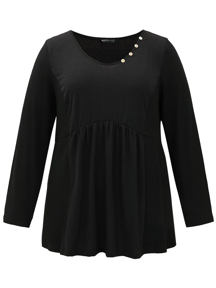 Plain Ruffles Button Detail T-shirt - Image 10