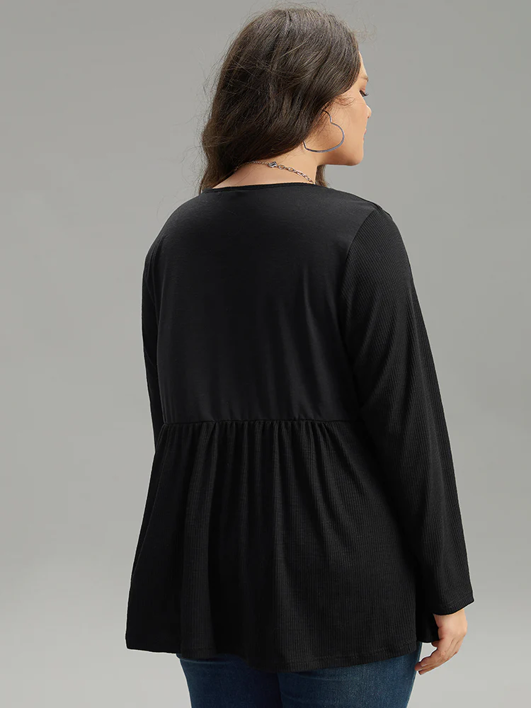 Plain Ruffles Button Detail T-shirt - Image 2