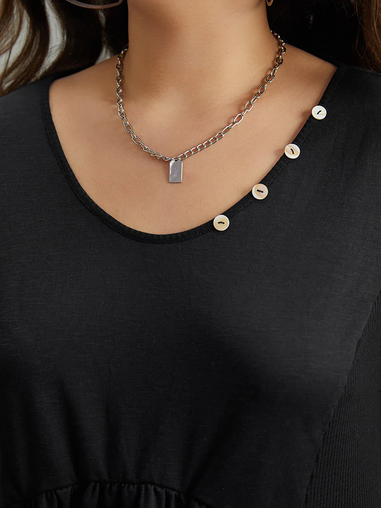 Plain Ruffles Button Detail T-shirt - Image 8