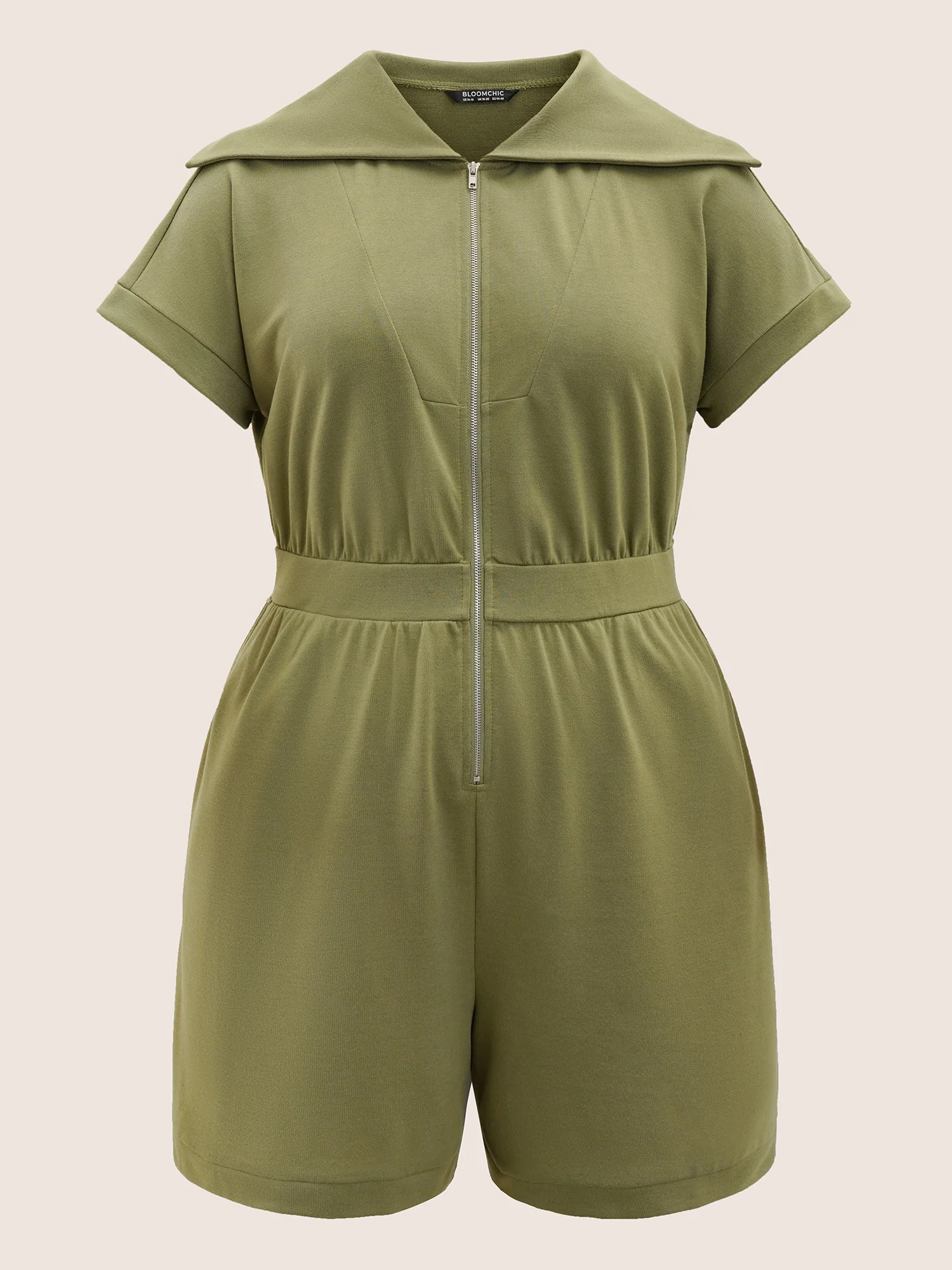 Plain Sailor Collar Half Zip Jumpsuit - Image 7