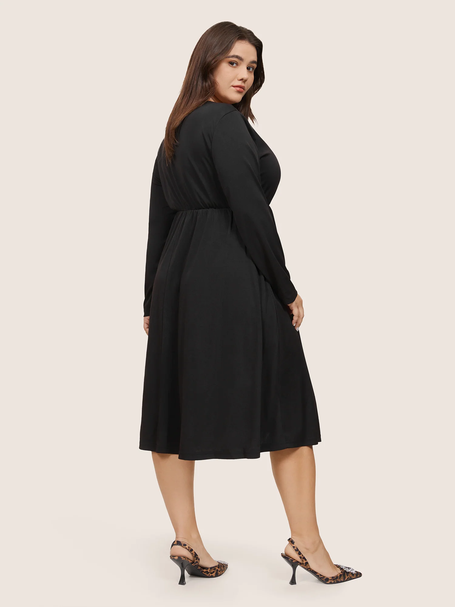 Plain Sequin Patchwork Elastic Waist Dress - Image 4