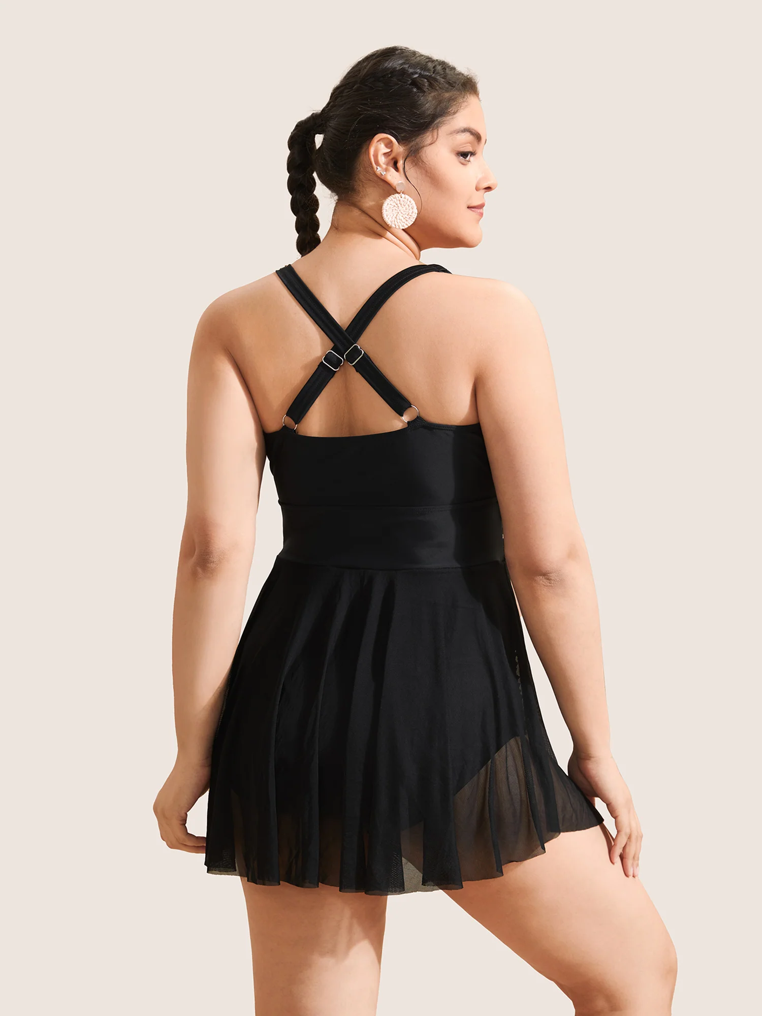 Plain Shell Detail Cut Out Gathered Swim Dress - Image 2