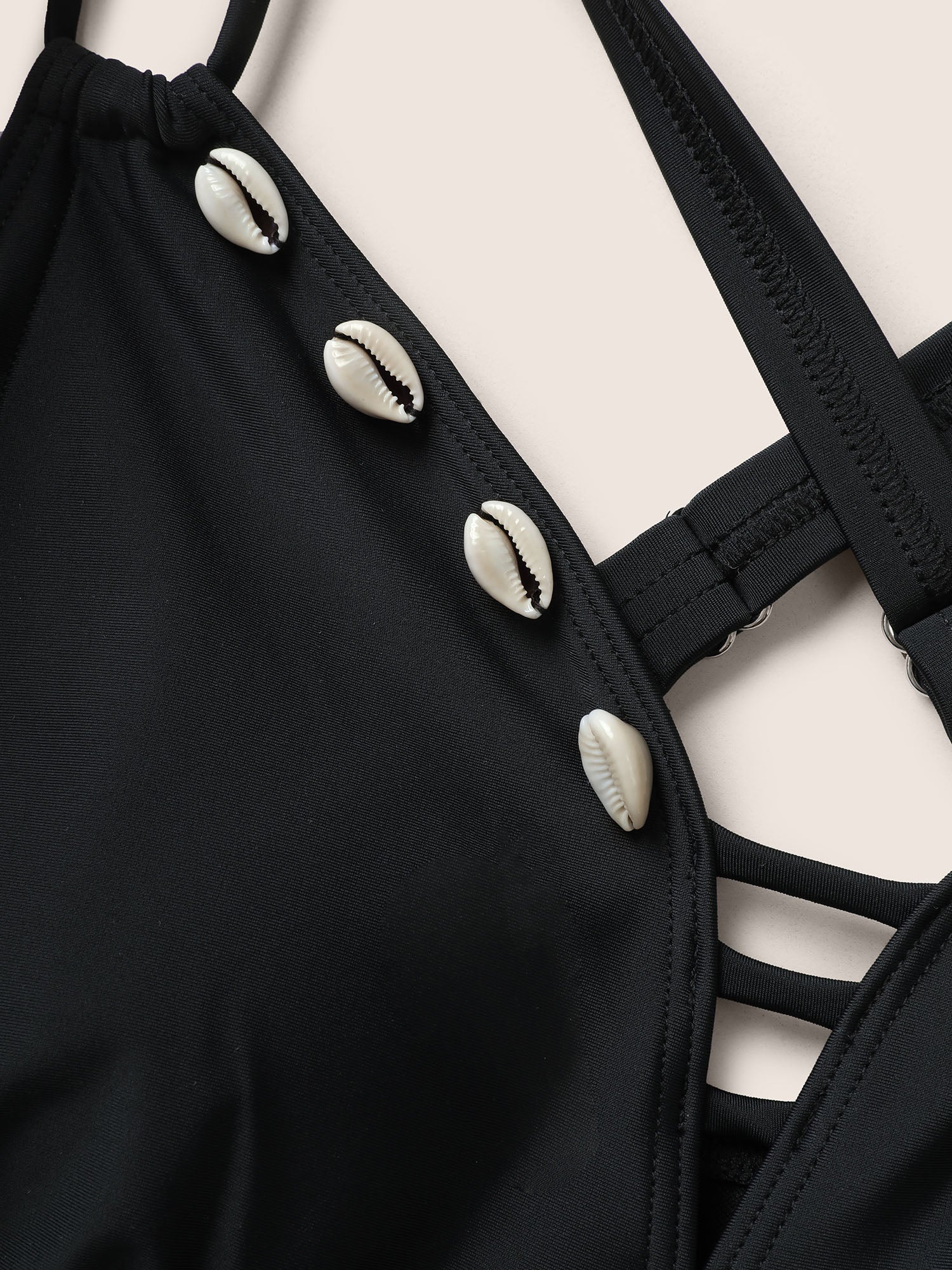 Plain Shell Detail Cut Out Gathered Swim Dress - Image 5