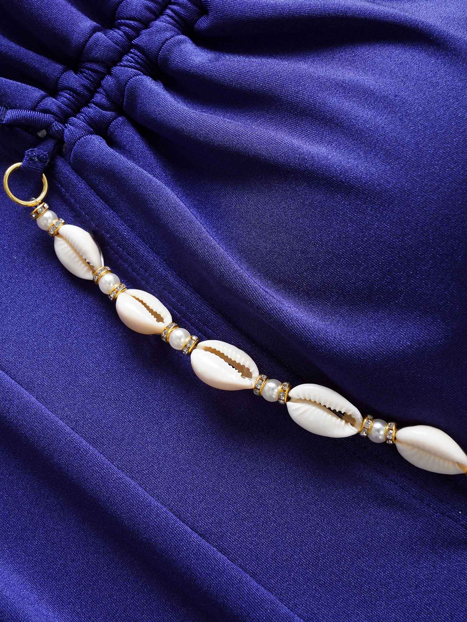 Plain Shell Detail Gathered One Piece Swimsuit - Image 7