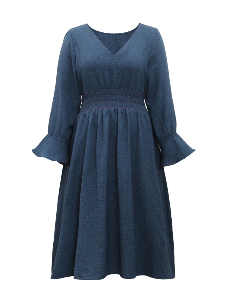 Plain Shirred Patchwork Gathered Dress - Image 10