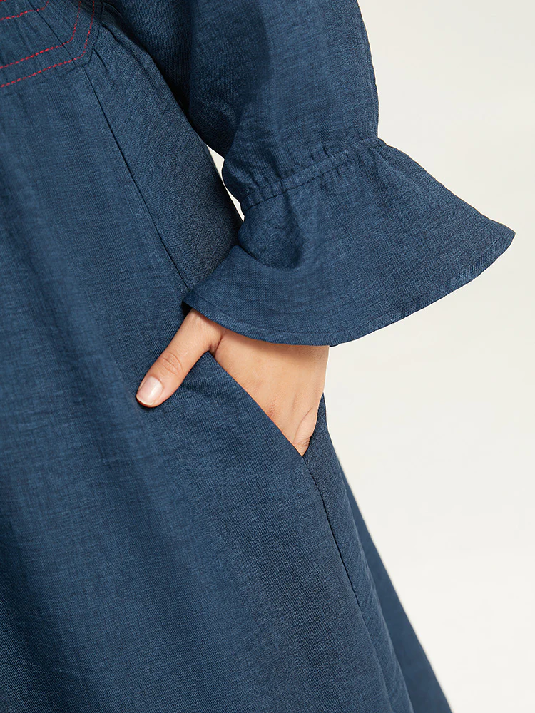 Plain Shirred Patchwork Gathered Dress - Image 9