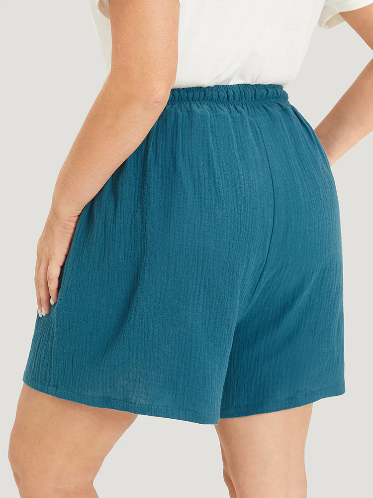 Plain Shirred Pocket Button Detail Shorts - Image 5