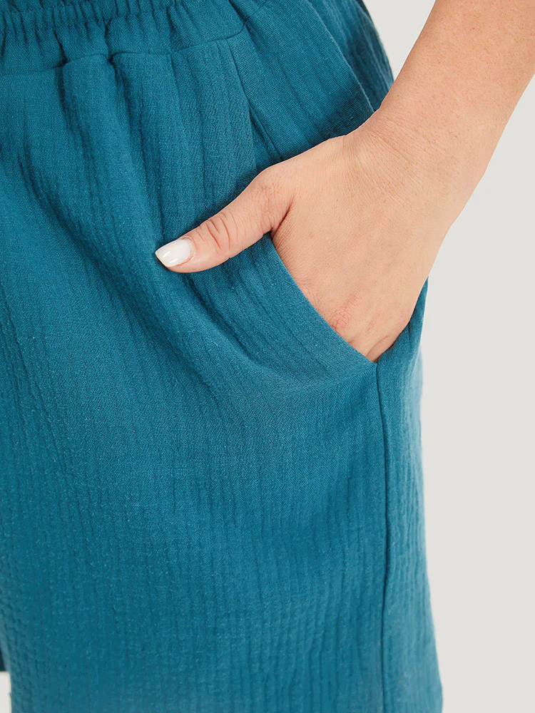 Plain Shirred Pocket Button Detail Shorts - Image 7