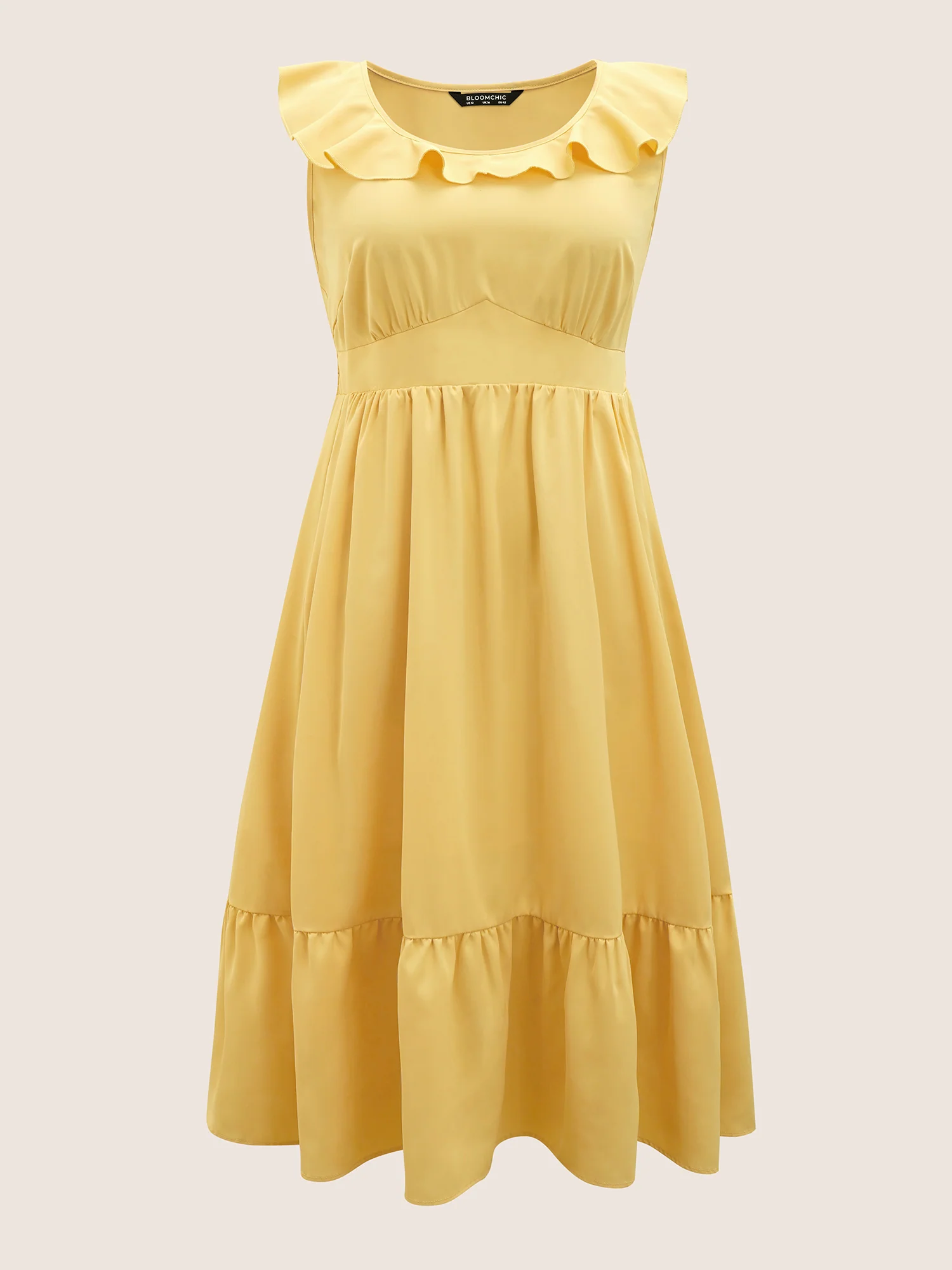 Plain Shirred Ruffle Trim Sleeveless Dress - Image 7