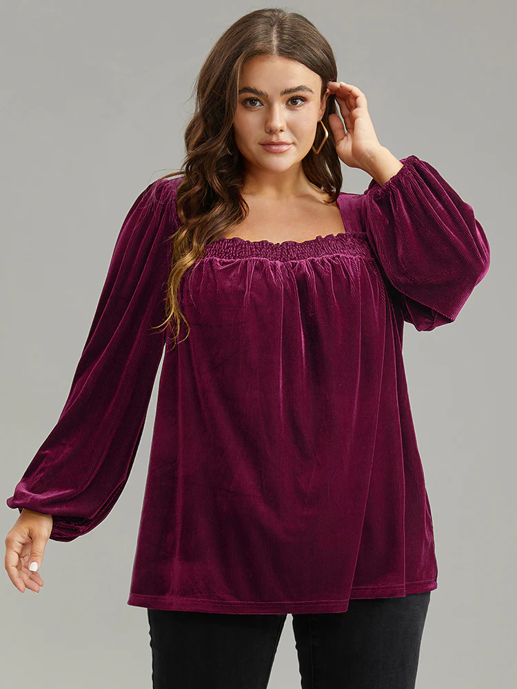 Plain Shirred Square Neck T-shirt