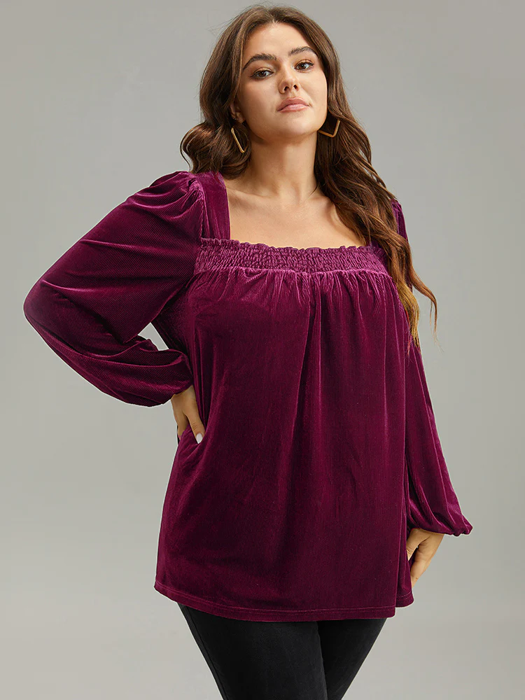 Plain Shirred Square Neck T-shirt - Image 2