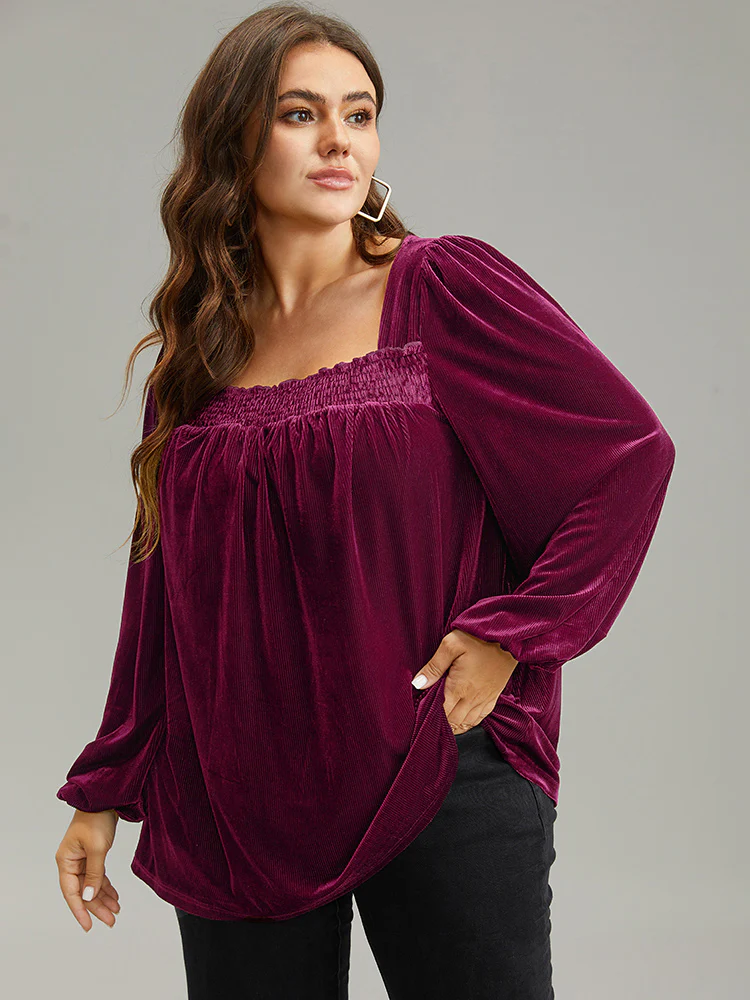 Plain Shirred Square Neck T-shirt - Image 3