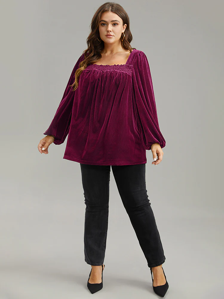 Plain Shirred Square Neck T-shirt - Image 4