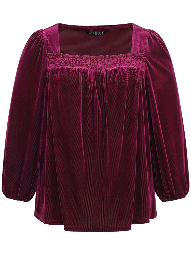 Plain Shirred Square Neck T-shirt - Image 7