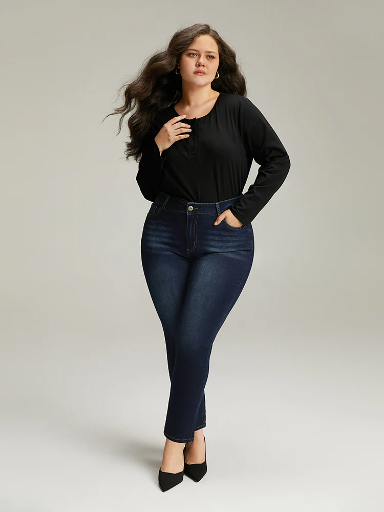 Plain Straight Leg Pocket High Rise Jeans - Image 2
