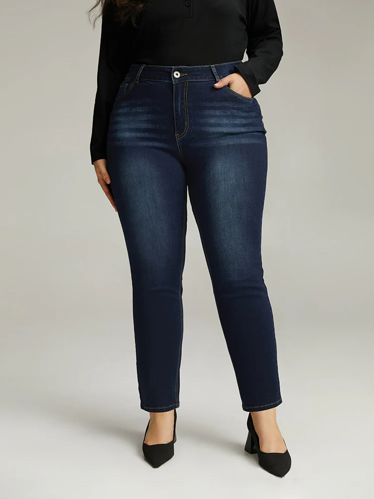 Plain Straight Leg Pocket High Rise Jeans - Image 3