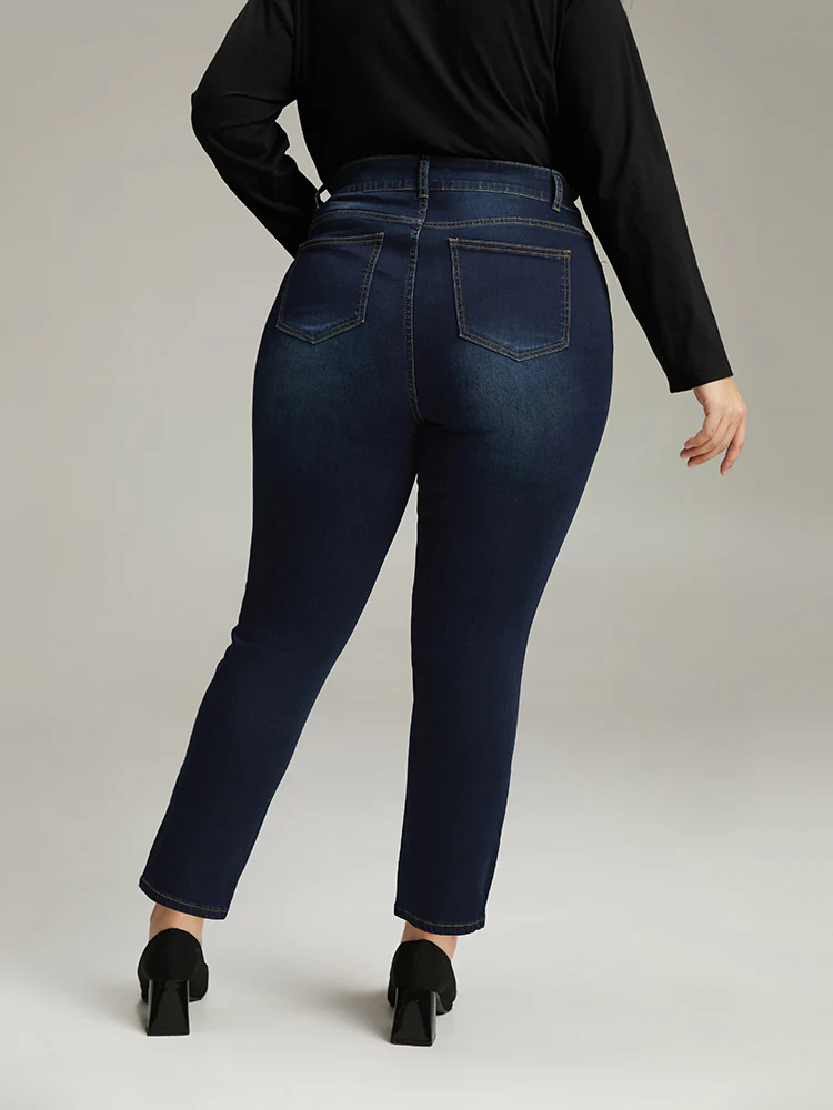 Plain Straight Leg Pocket High Rise Jeans - Image 4