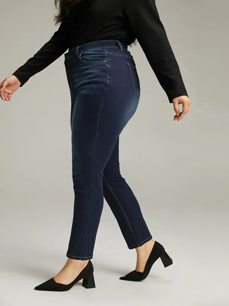 Plain Straight Leg Pocket High Rise Jeans - Image 5