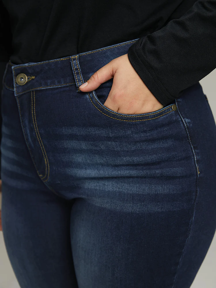 Plain Straight Leg Pocket High Rise Jeans - Image 6