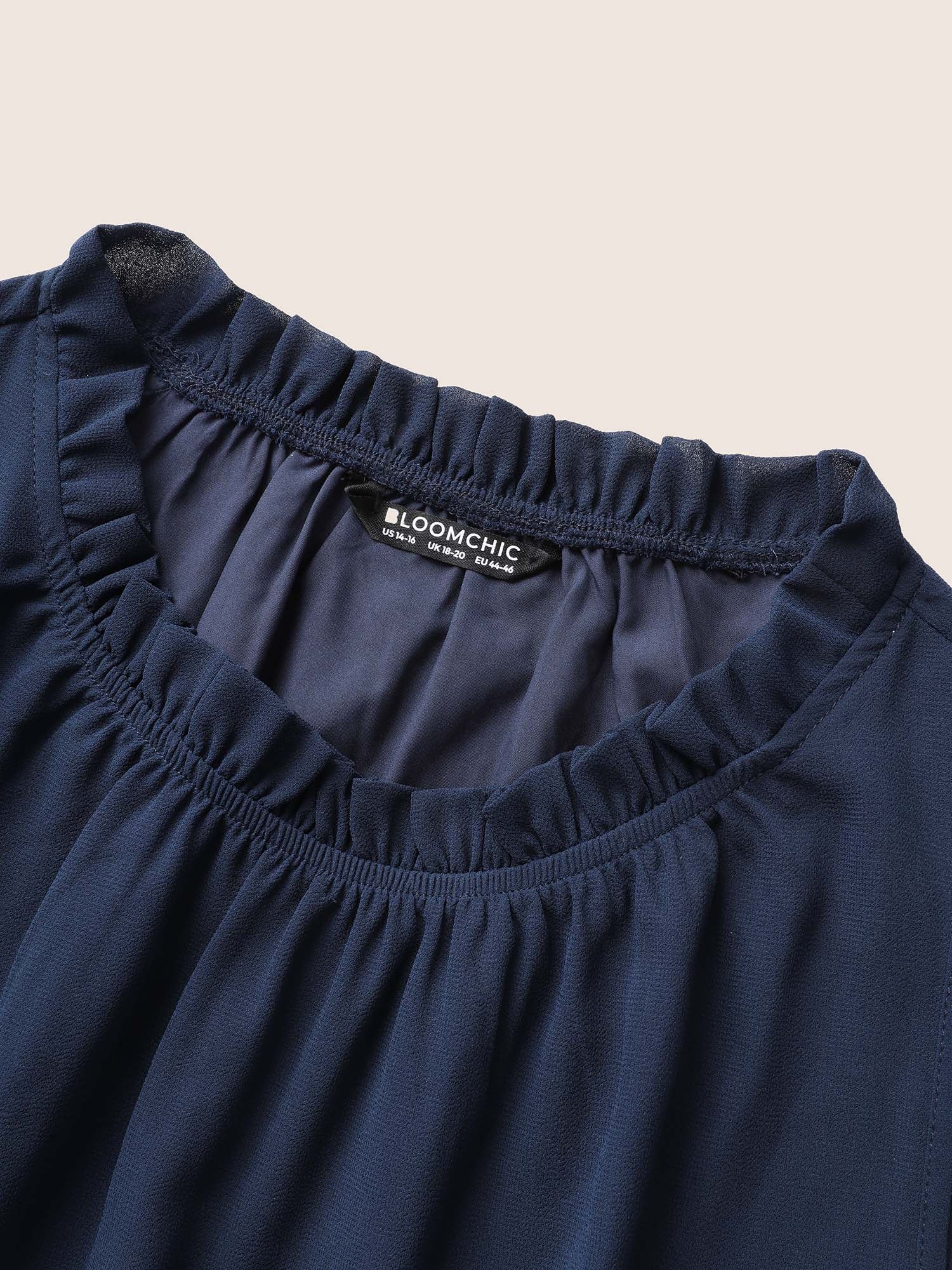 Plain Sleeveless Frill Trim Pocket Belted Mock Neck Dress - Image 5