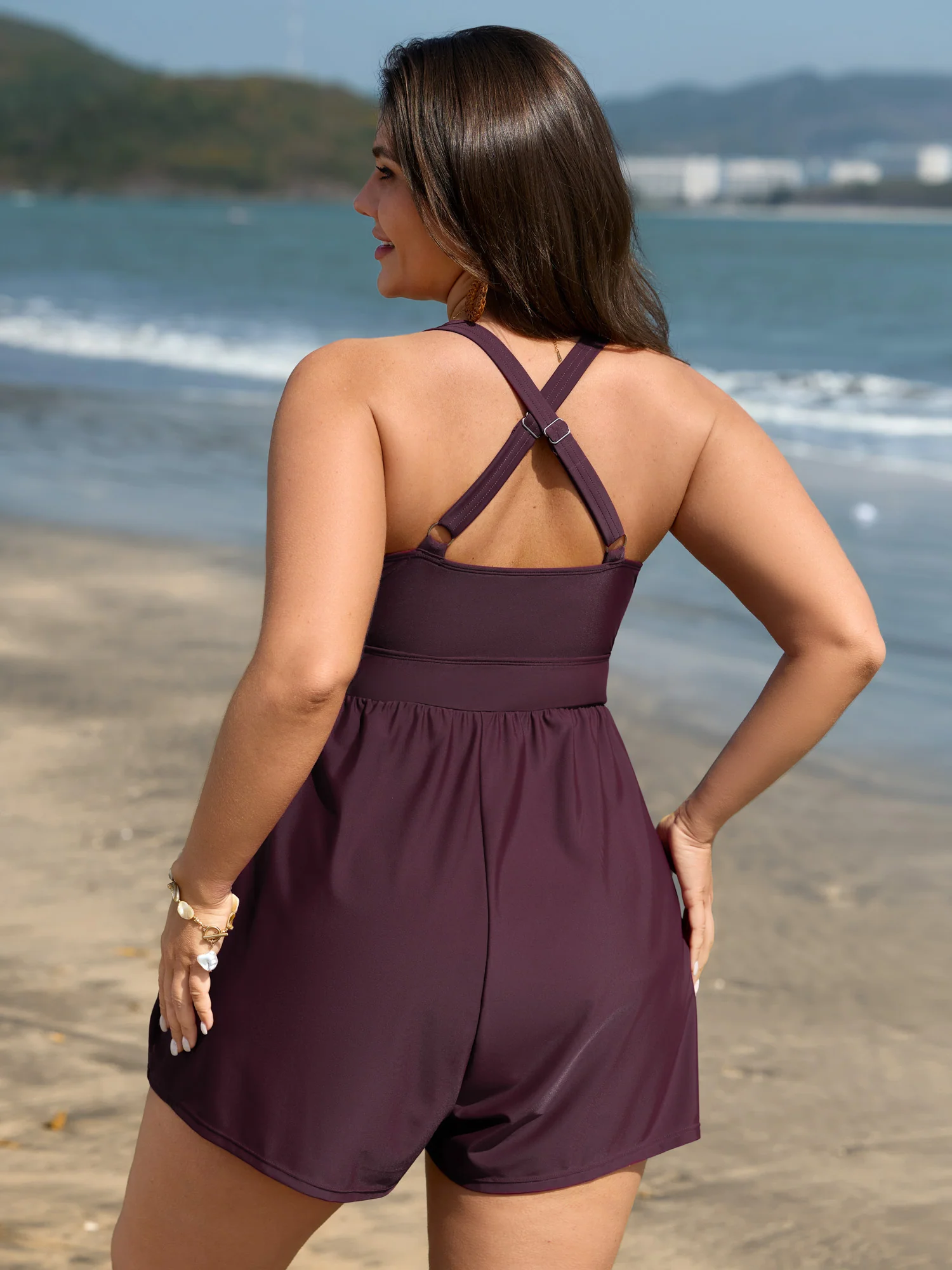 Plain Spliced Pocket One-Piece Swimsuit - Image 4