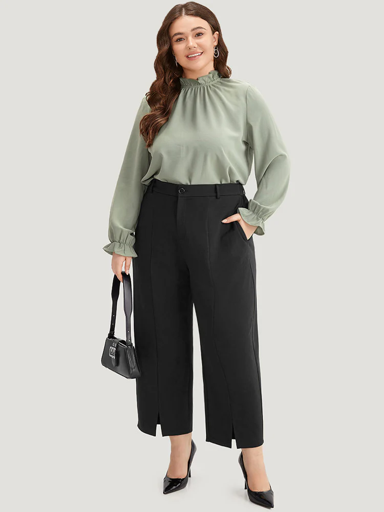 Plain Split Front Pleated Pants - Image 4