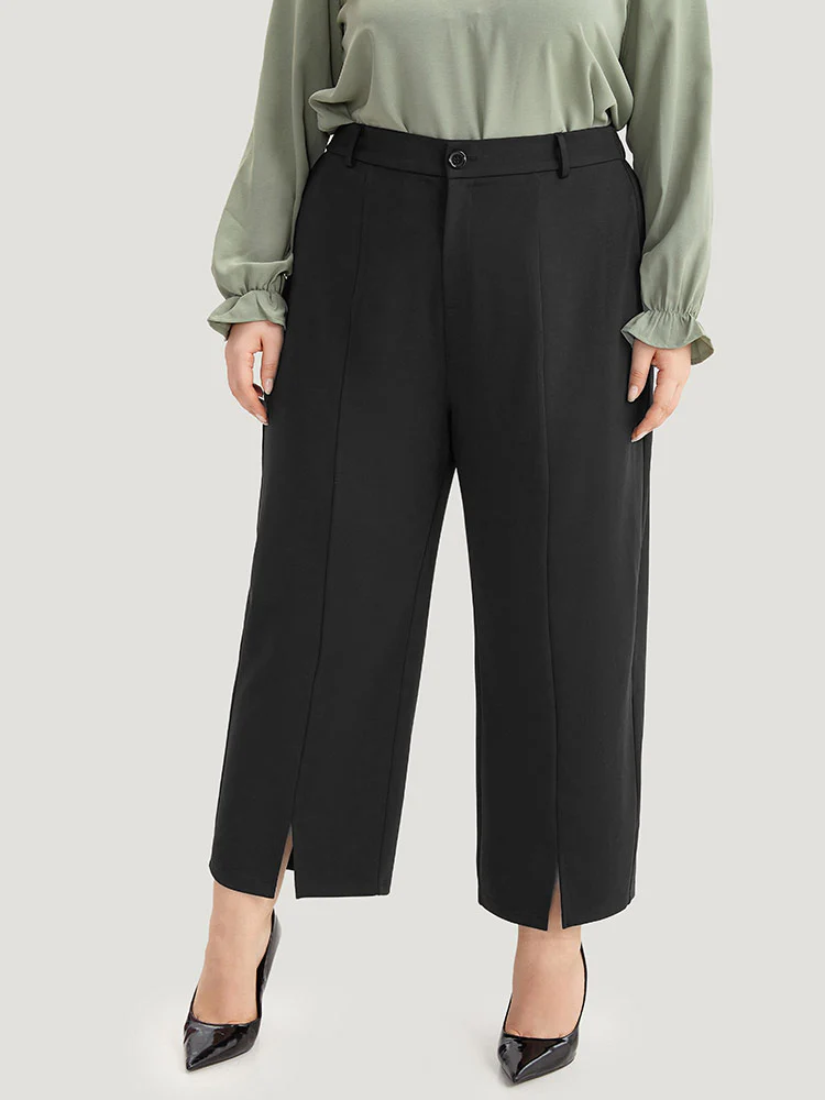 Plain Split Front Pleated Pants - Image 5