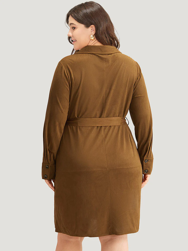 Plain Split Hem Button Through Belted Dress - Image 5